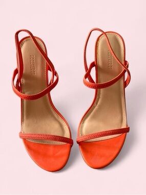 Forever 21 Red-Orange Strappy Slingback Heels - Women's